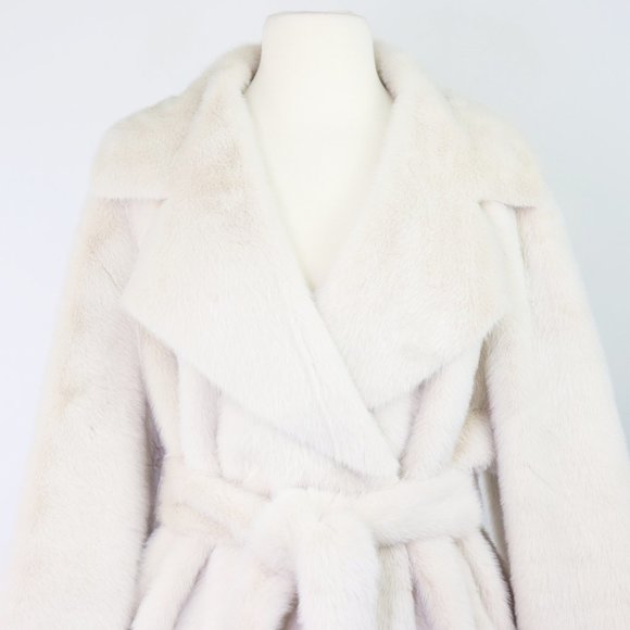 NWT Love Token Bentley Faux Fur Tie Wrap Jacket Oversized Notch Lapel Ecru White - Picture 6 of 8